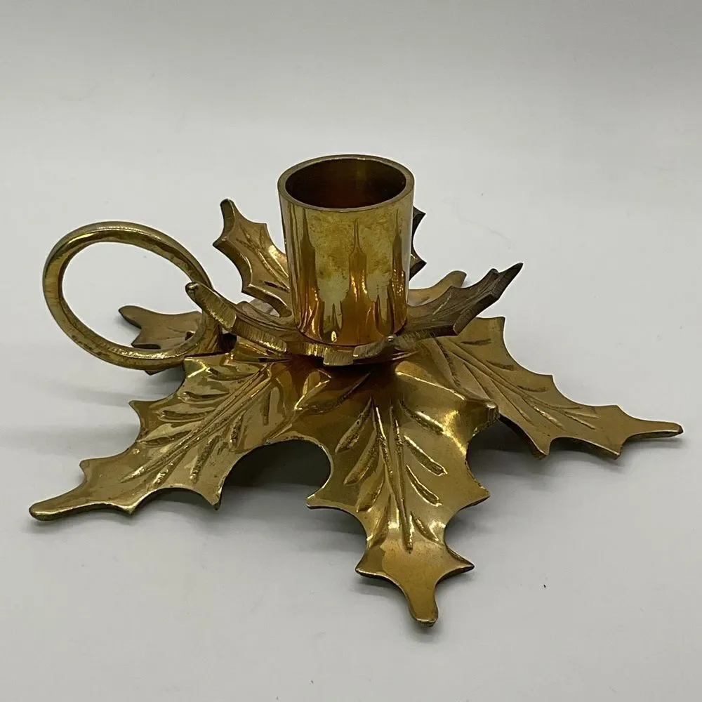 Brass Holly Candle Holder